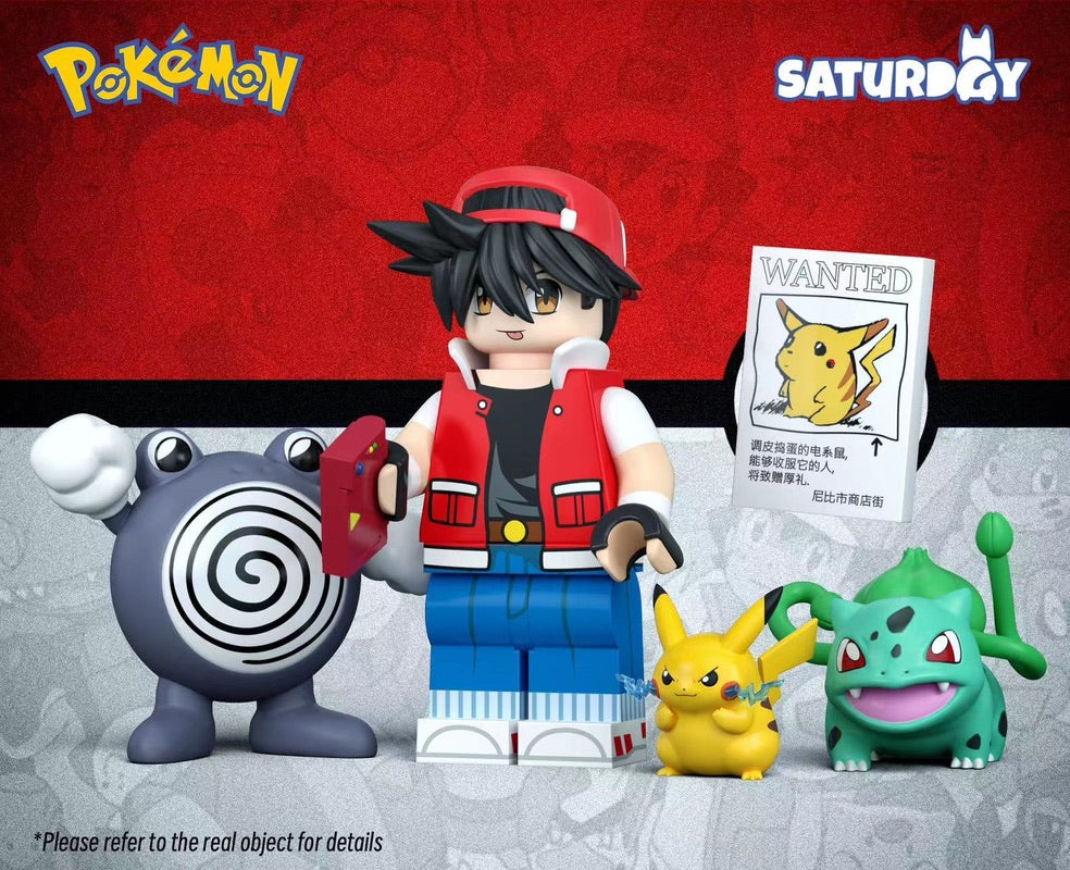 [PREORDER] Pokémon Minifigure [SATURDAY] - Red (Adventures) & Poliwhirl & Bulbasaur & Pikachu