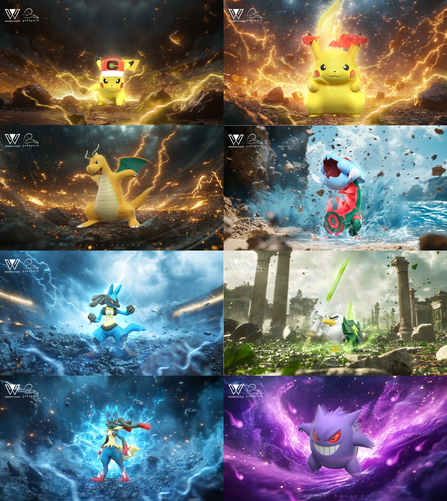 [PREORDER] 1/20 Scale World Figure [WONDER] - Galar Set (Pikachu & Sirfetch’d & Gengar & Lucario & Dragonite & Dracovish)